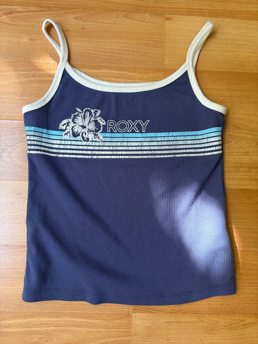 Aeropostale Navy Blue Ribbed Camisole with Cream Trim and Aqua Stripe